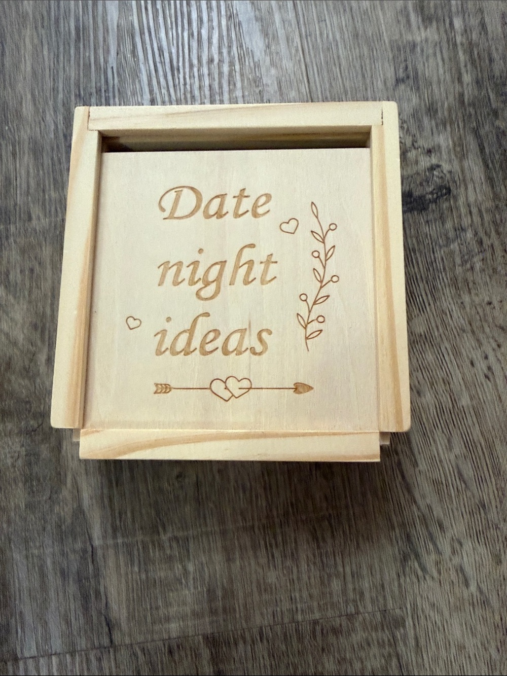 Date Night Ideas Wooden Keepsake Box - Natural Wood